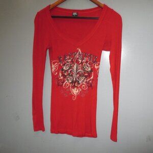 Styles Women's Sweater Red Color With Front Design V-Neck Long Sleeve Sweater To